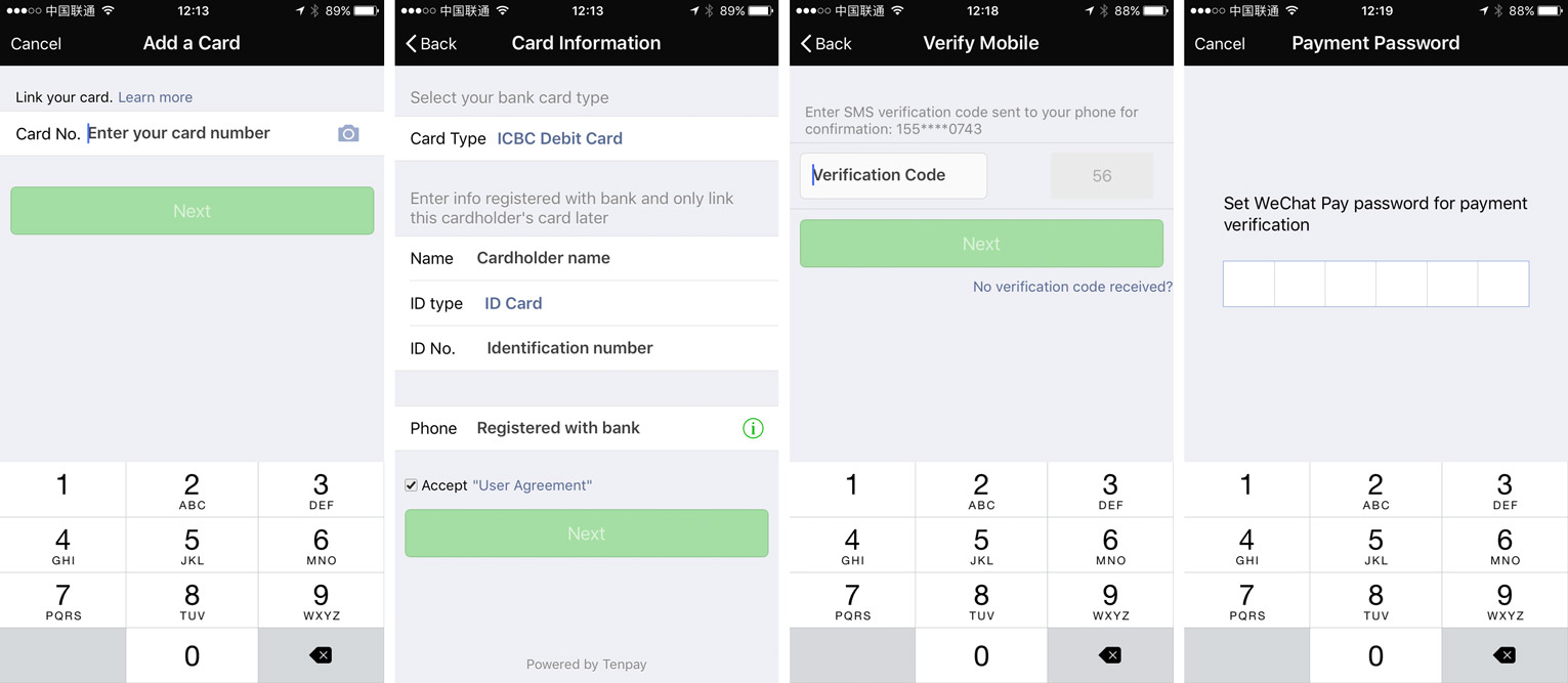 WeChat payment add a bank card